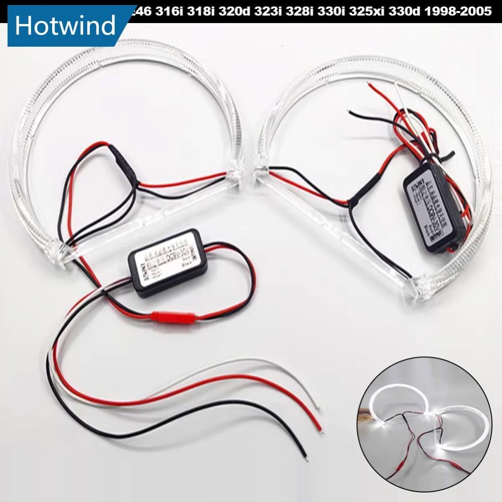 HW 2 ชิ้นรถ LED Angel Eyes แหวนกลางวัน 131 มม.146 มม.สีขาวสีเหลืองสําหรับ BMW 3 Series E46 316i 318i