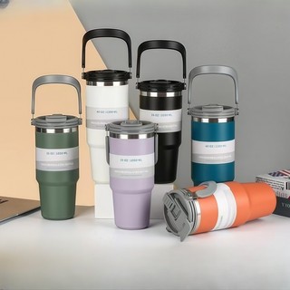 แก้วเก็บอุณหภูมิ304 พร้อมหูหิ้ว พร้อมหลอด สีสดใส 600ML/900ML แก้วเก็บอุณหภูมิร้อนเย็นได้นานสูงสุด ฝา2 หัว ความจุขนาดใหญ่