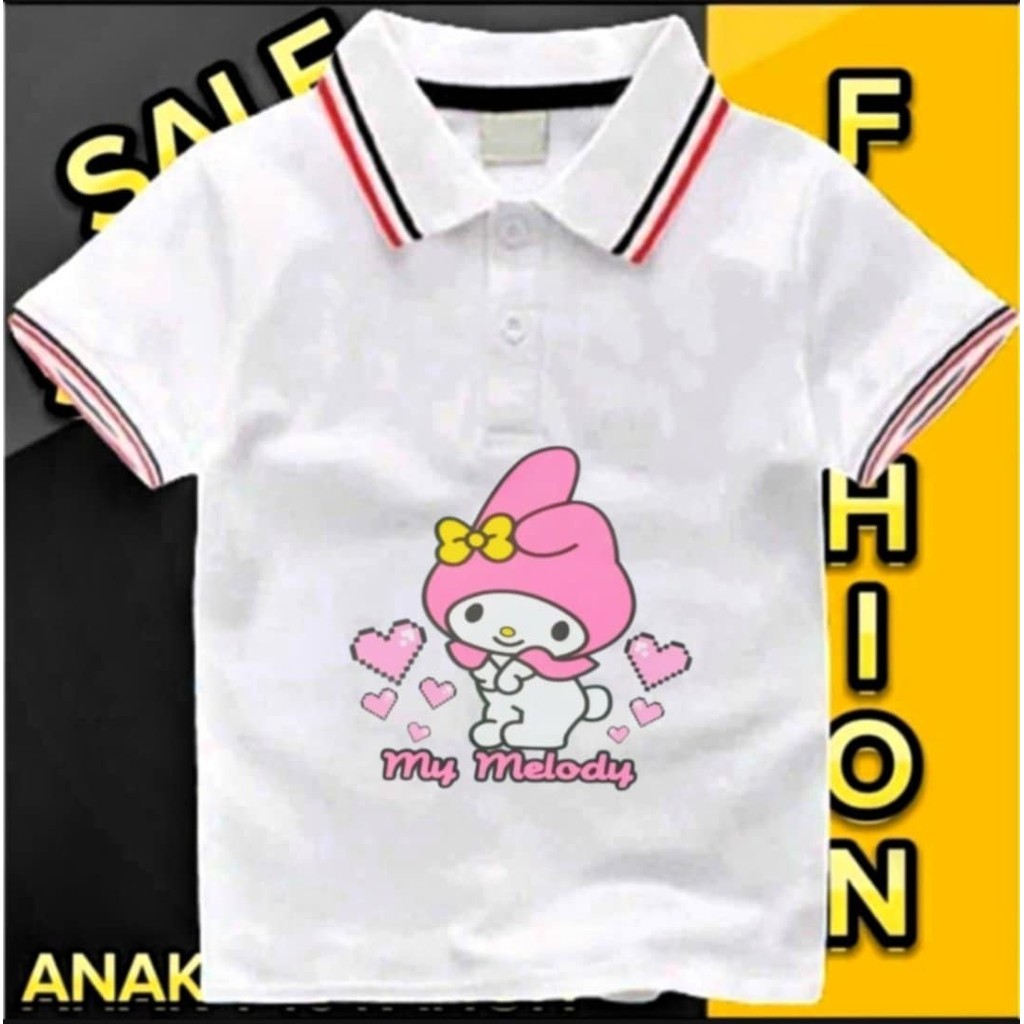 MY MELODY POLO T-SHIRT 2-10TH GIRLS POLO SHIRT CHILDRENS TOP T-SHIRT PREMIUM LAKOS PIQUE MATERIAL