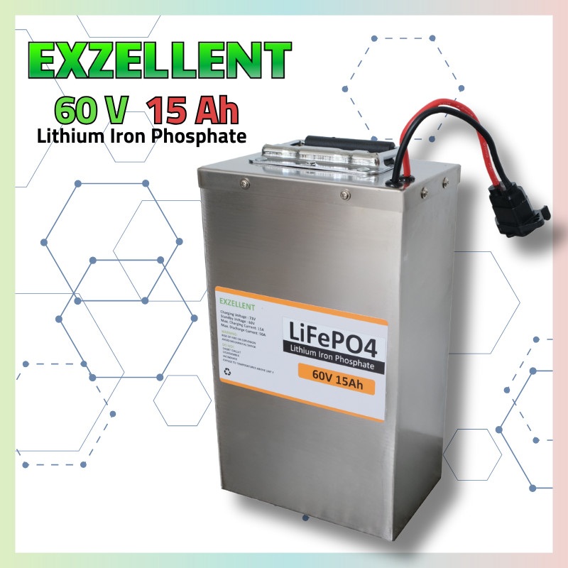 แบตเตอรี่ กล่องสแตนเลส ทรงตั้ง มอเตอร์ไซค์ไฟฟ้า รถกอล์ฟไฟฟ้า  LiFePO4 60V 15Ah  อายุการใช้งานยาวนาน ปลอดภัยไม่ติดไฟ