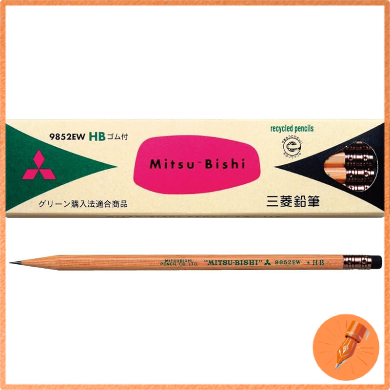 Mitsubishi Pencil Eraser-Equipped Recycled Pencil 9852EW HB 1 Dozen K9852EWHB