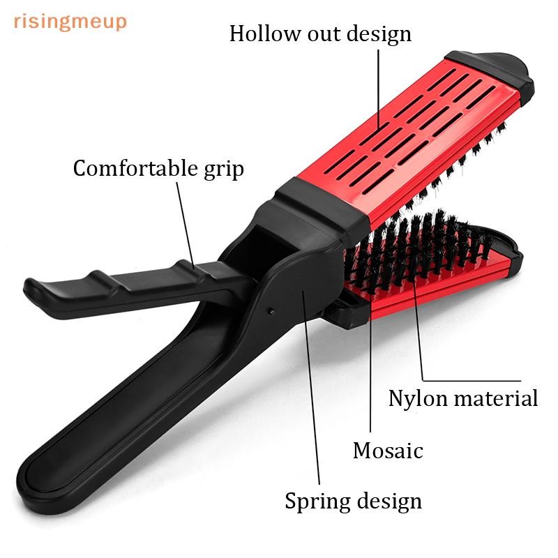 [risingmeup] Hair Straightener Brush Double Sided Flat Brush Anti Static Hair Straightening Style De