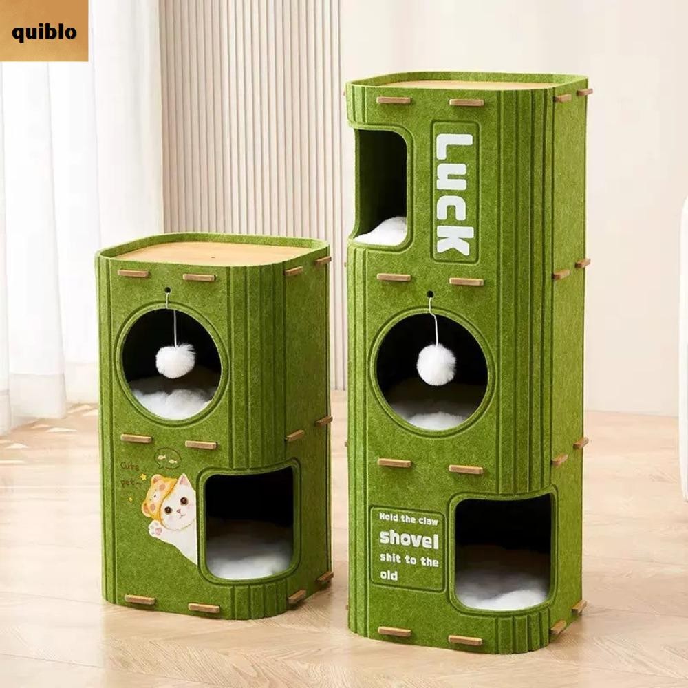 QUIBLO บ้านแมว 2 ชั้น/3 ชั้นมีรู บ้านปราสาทแมว สไตล์ญี่ปุ่นสีเขียวทรงกระบอก All-in-one คอนโดแมวบ้านสัตว์เลี้ยง