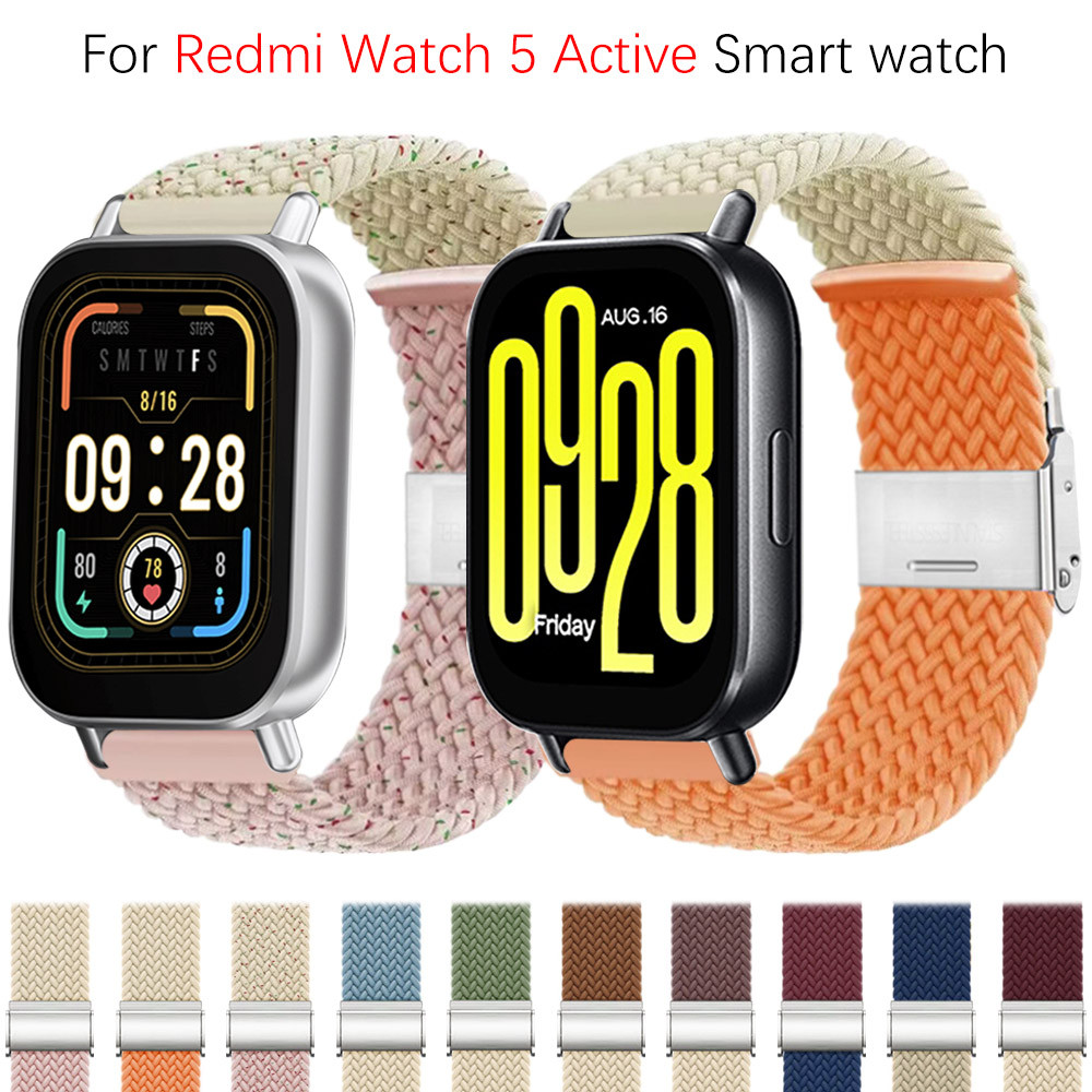 ยืดหยุ่นปรับสายทอไนลอนสําหรับ For Redmi watch 5 Active / Redmi watch 5 lite smart watch หัวเข็มขัดทอสายรัดข้อมืออุปกรณ์เสริม