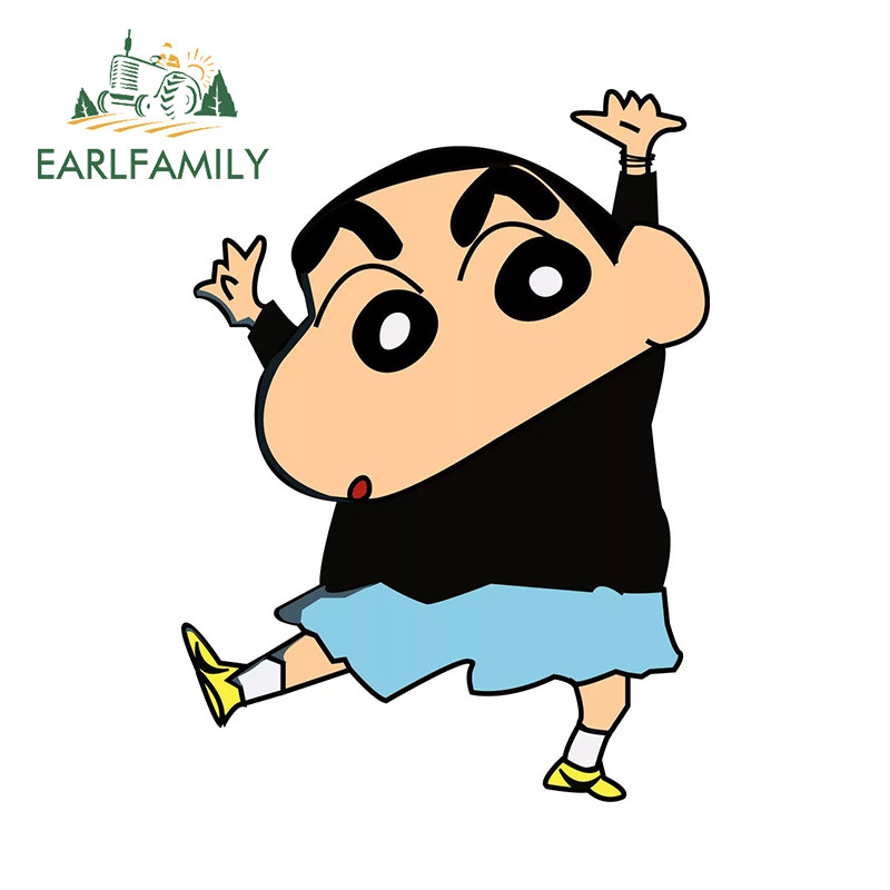 EARLFAMILY 13 ซม.x 9.6 ซม.Crayon Shin-chan สติกเกอร์รถ Trunk หมวกกันน็อกบุคลิกภาพไวนิล Decals รถจักร