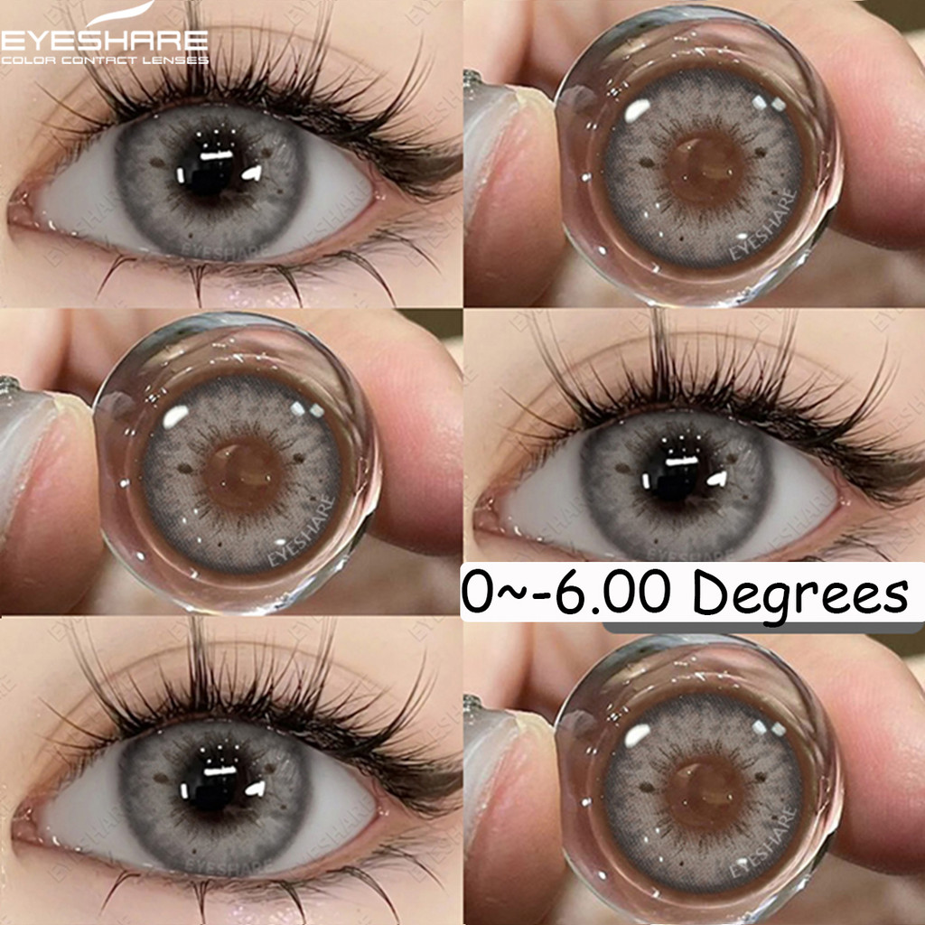 Eyeshare (0~ -6.00) คอนแทคเลนส์สายตาสั้นสีเทา/สีน้ําตาลสําหรับนักเรียนธรรมชาตินุ่ม 14.2 มม. ใช้รายปี
