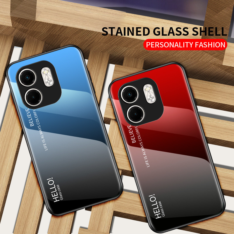 Infinix Smart 9 X6532 กรณีไล่โทนสีกระจกนิรภัยปกแข็งกลับเคสโทรศัพท์กันชนซิลิโคนสําหรับ Infinix Smart 9 Smart9 X6532