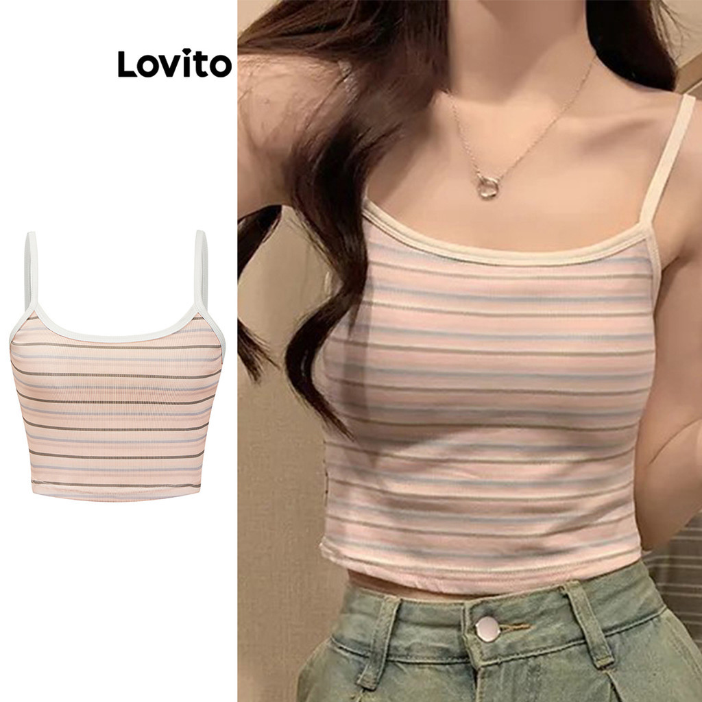 Lovito เสื้อสายเดี่ยวผู้หญิง ลายทาง สีรุ้ง คัลเลอร์บล็อก สไตล์ลำลอง R L96MD012