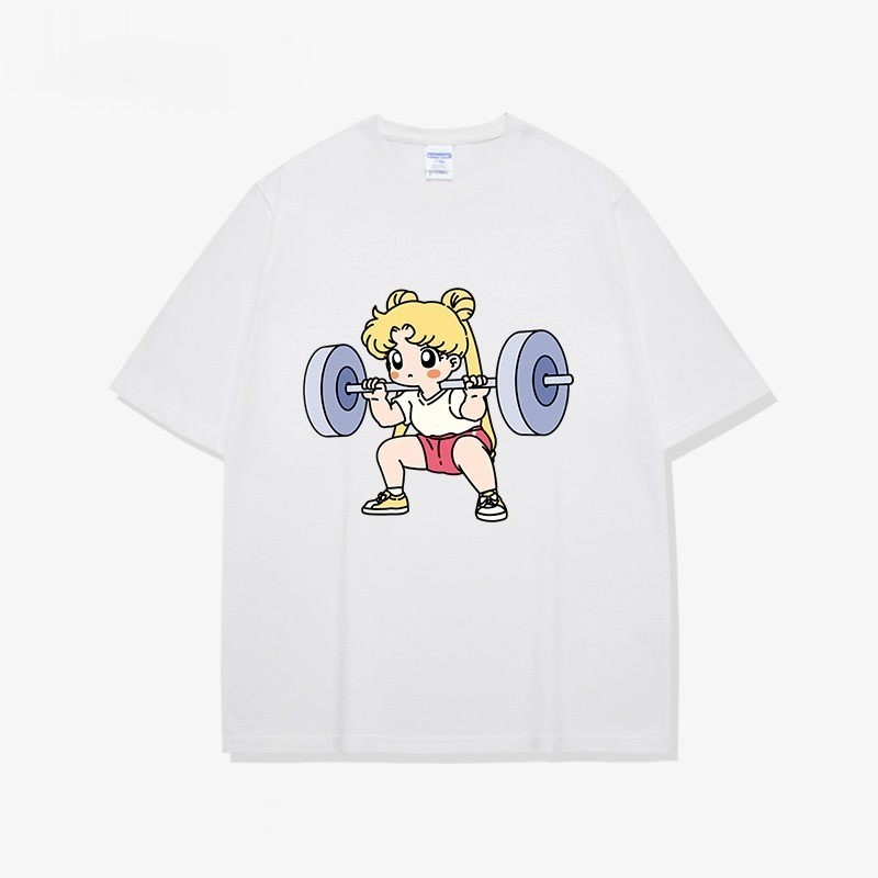COD (จัดส่งในกรุงเทพฯ) MAO Shop เซเลอร์มูนยกเหล็กการ์ตูนออกแบบเสื้อยืดแขนสั้นสำหรับผู้หญิงผ้าฝ้ายแท้หลวมขนาดใหญ่#56053