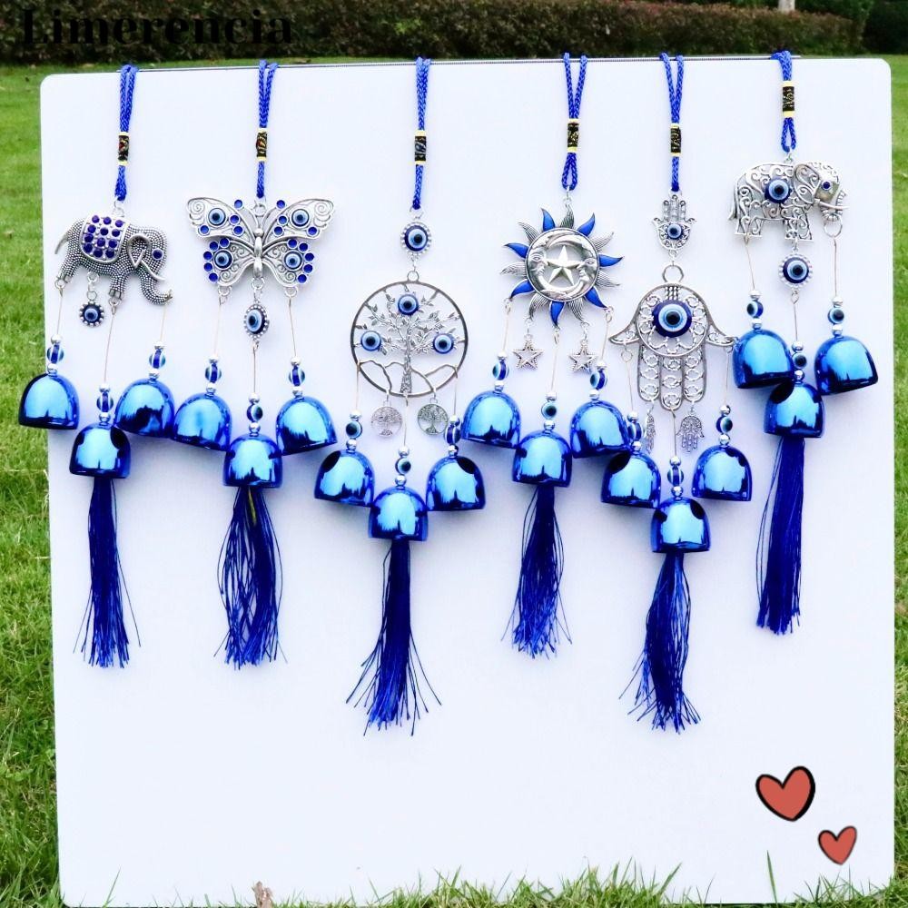 Limerencia Blue Wind Chimes, Devils Eye Lucky Charm แขวนเครื่องประดับ, Retro Creative DIY ตกแต่งสวนลาน