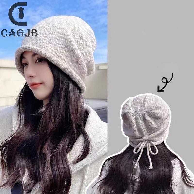 [CAGJB] หมวกถักอบอุ่นนุ่มสีทึบฤดูหนาวซ้อนหมวกฮิปฮอปแฟชั่นหมวกสําหรับผู้หญิง คุณ