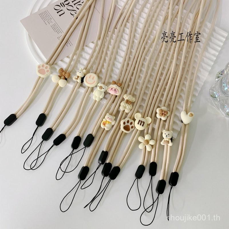 แฟชั่นสีขาวนมสาวน้อยแมวกรงเล็บโทรศัพท์มือถือเชือกคล้องสายคล้องคอแบบปรับได้เชือกคล้องข้อมือบัตรโรงเรียนจี้ CCD อินเทรนด์