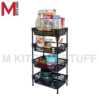 M KITCHEN 1040-BLACK ชั้นวางของ ชั้นวางของในครัว 4 ชั้น ขนาด 43x30x82 ซม. (B4)