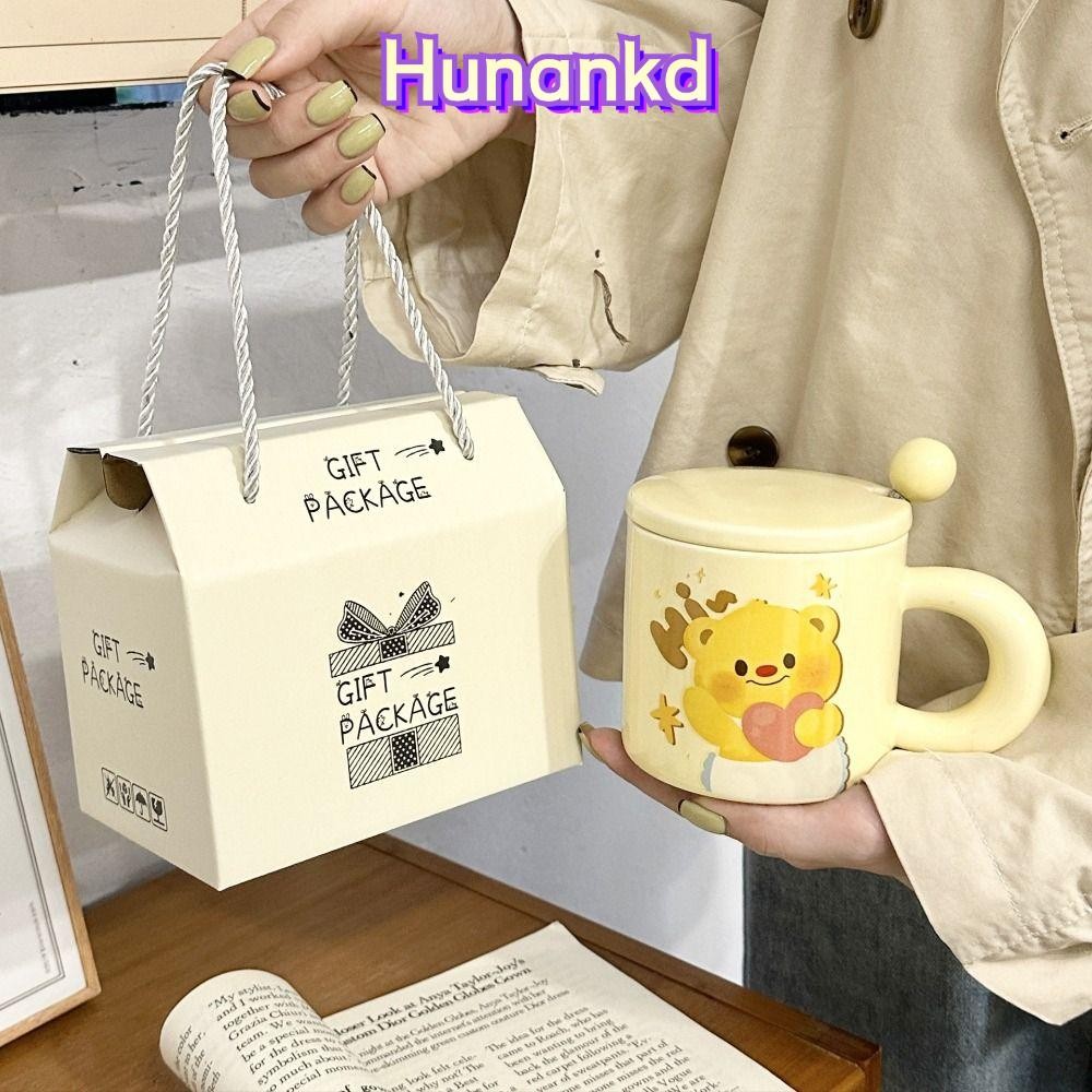 ถ้วยแก้ว HUAN ถ้วยกาแฟหมีเนยน่ารักสวยพร้อมช้อนถ้วยน้ําเซรามิก
