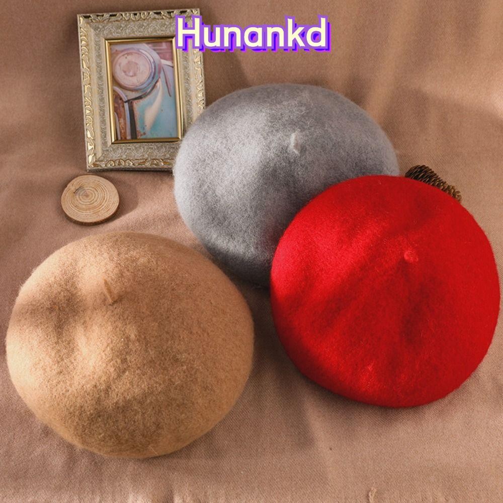 Huan หมวกเบเร่ต์ขนสัตว์,สีทึบขนสัตว์หนาศิลปินBeret,แข็ง10สีอุปกรณ์เสริมที่อบอุ่นผู้หญิงจิตรกรหมวกฤดูใบไม้ร่วงฤดูหนาว