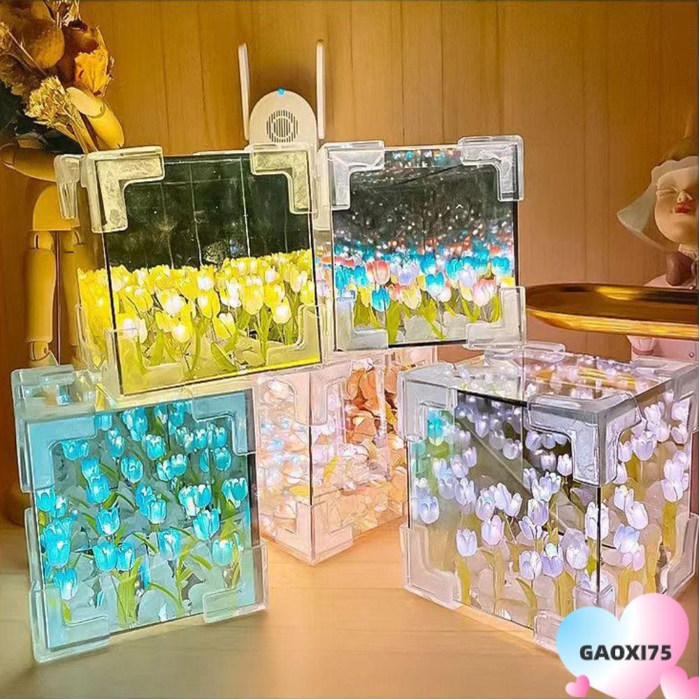 Gaoxi75 ทิวลิป Night Light, Excluding ของขวัญกระเป๋า 21 ดอกไม้ LED ตกแต่งโคมไฟกลางคืน, Handmade DIY อะคริลิค Magic Cube กระจกของขวัญวันเกิด