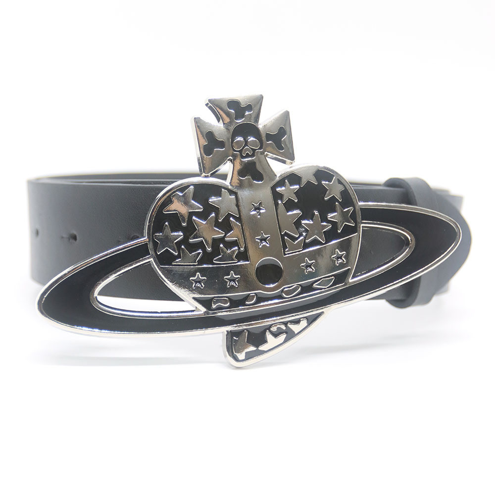 Vivienne Westwood Black Saturn Heart Buckle belt กระโปรงกางเกงยีนส์อุปกรณ์เสริมเข็มขัด