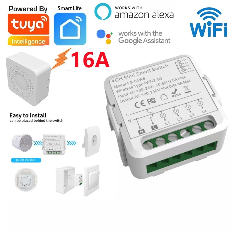 16a Mini Tuya Wifi Smart Switch เบรกเกอร์ 3 ทาง พร้อม Alexa/Google Home Voice Control -elec