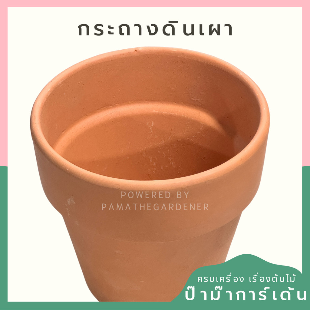 กระถางต้นไม้ กระถางดินเผาทรงมีขอบ มีหลายขนาด เป็นแบบผิวเนียนเรียบ