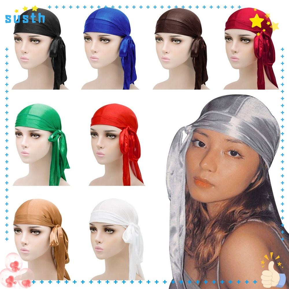 Susth Silk Durag, Adjustable Pre-Tied Bandana, Fashion Elastic Men Women Breathable Turban Hijab