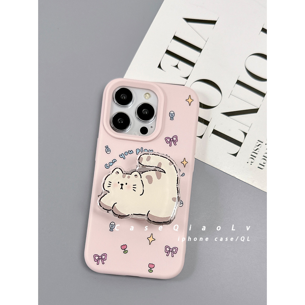 แมวน่ารักสําหรับ Apple 15 เคสโทรศัพท์มือถือ IPhone16promax ใหม่ 13 เคสป้องกัน 14 ป้องกันการล่มสลาย 12 พร้อมวงเล็บ Niche Premium Sense 11Promax สีชมพู Xs เคสซิลิโคนนุ่ม