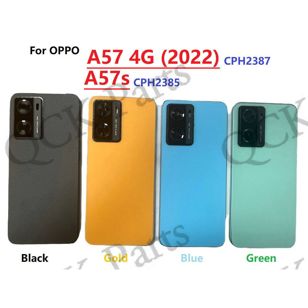 สําหรับ OPPO A57 4G 2022 A57s ฝาหลังแบตเตอรี่ด้านหลังด้านหลังด้านหลังกรณีด้านหลังพร้อมเลนส์กล้อง + ปุ่มด้านข้าง + กรอบกลาง
