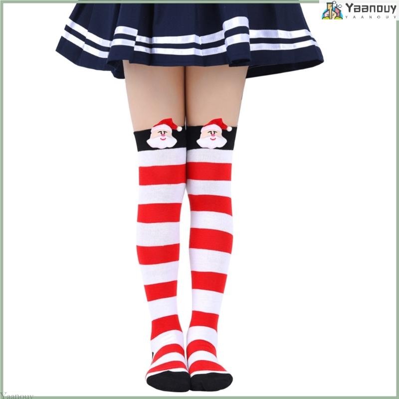 Yaa เด็กถุงน่องคริสต์มาสการ์ตูน Santa Festive Leggings สําหรับเด็กวัยหัดเดิน 6-10 ปีเหนือเข่าถุงเท้ายาวใหม่ปี S