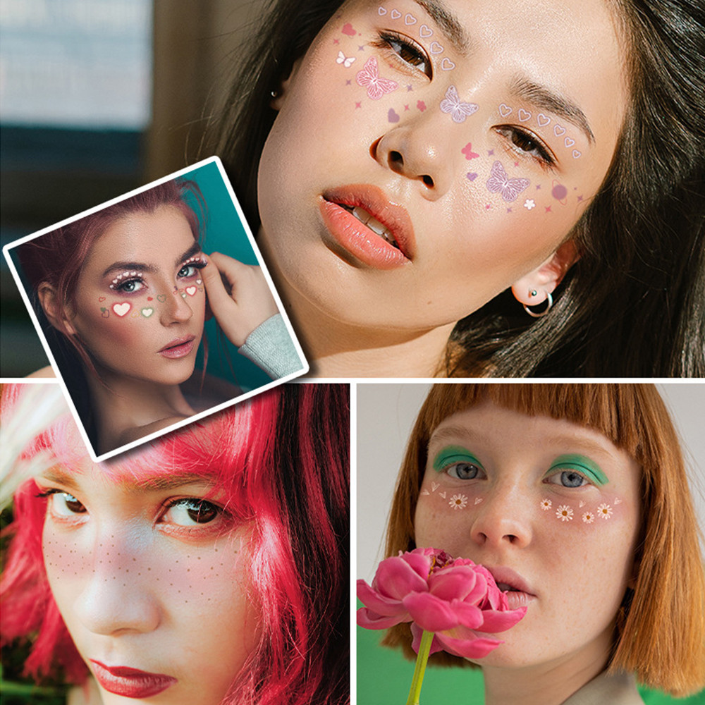 สติกเกอร์ใบหน้า Body Art วันวาเลนไทน์ Make Up Love Star รอยสักชั่วคราวมุมตา Party Self กาวสร้างสรรค์น่ารักที่มีสีสันหวาน