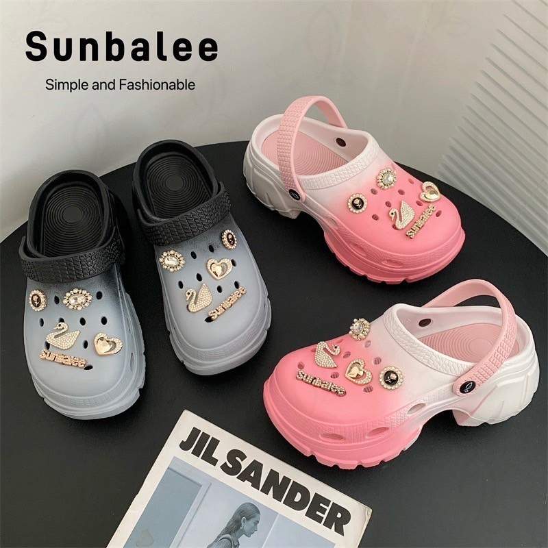SUNBALEE 🦩 H509-2T รองเท้าหัวโต แบบสวม แถมตัวติด รองเท้าผู้หญิง สูง 7 CM. วัสดุ EVA สินค้าพร้อมส่ง