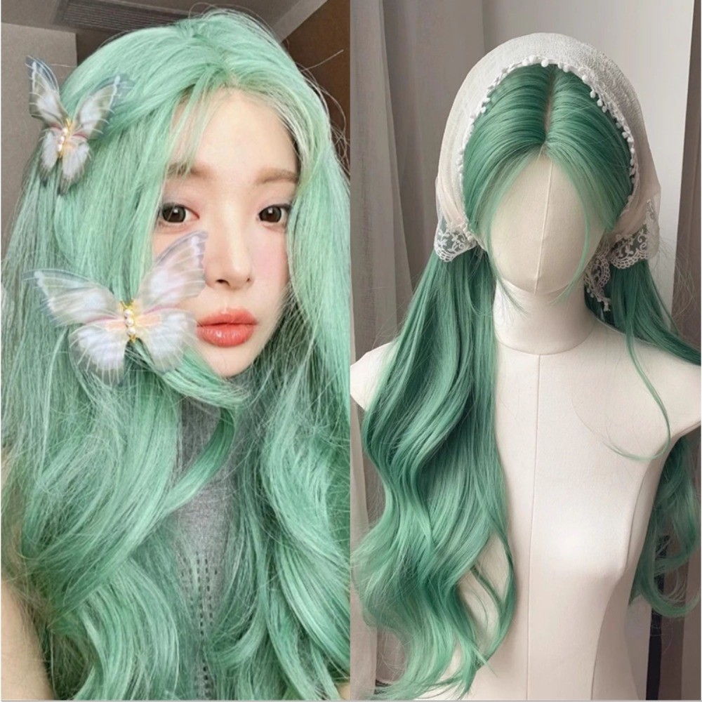 65 ซม.ยาววิกผมหยิกใหญ่วิกผม Mint สีเขียว Lolita คอสเพลย์วิกผมสําหรับผู้หญิงผู้ชาย Elf คอสเพลย์วิกผม