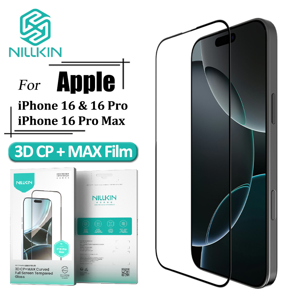 Nillkin 3D + Max กระจกนิรภัยสําหรับ iPhone 16 Pro Max 16 Pro 16 Plus Full Screen Edge กาวป้องกันแสงสะท้อนป้องกันการระเบิดป้องกันหน้าจอ