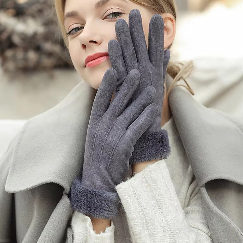 ถุงมือหนังนิ่มฤดูหนาวของผู้หญิง Furry Warm Full-Finger Touchscreen ถุงมือหญิงถุงมือความร้อนนุ่มสําหรับอุ่นมือ Weathe เย็น
