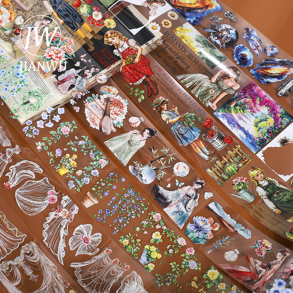 Jianwu 200 ซม.VINTAGE ดอกไม้ตัวอักษรภูมิทัศน์วัสดุ Collage PET เทป Creative DIY Journal Scrapbooking เครื่องเขียน