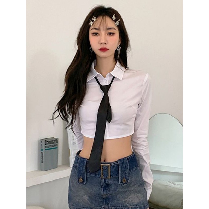 สาวร้อนสั้นสะดือเอวแคบสีขาวเจเคเสื้อฤดูใบไม้ร่วงออกแบบซอกแขนยาวสลิมฟิตแน่นเสื้อด้านบนหญิงสาวร้อนสั้นแคบ-เอวสีขาวเจเคเสื้อฤดูใบไม้ร่วงออกแบบซอกแขนยาวสลิมฟิตแน่นเสื้อด้านบนผู้หญิง11.11 - รูปที่ 7