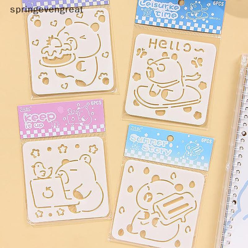 Springevengreat 6 แผ่นน่ารัก Hollow Out Capybara Paing Dies แสตมป์ลายฉลุ DIY Scratch แสตมป์ Paing แม่แบบมือ Paing แม่แบบ Springevengreat