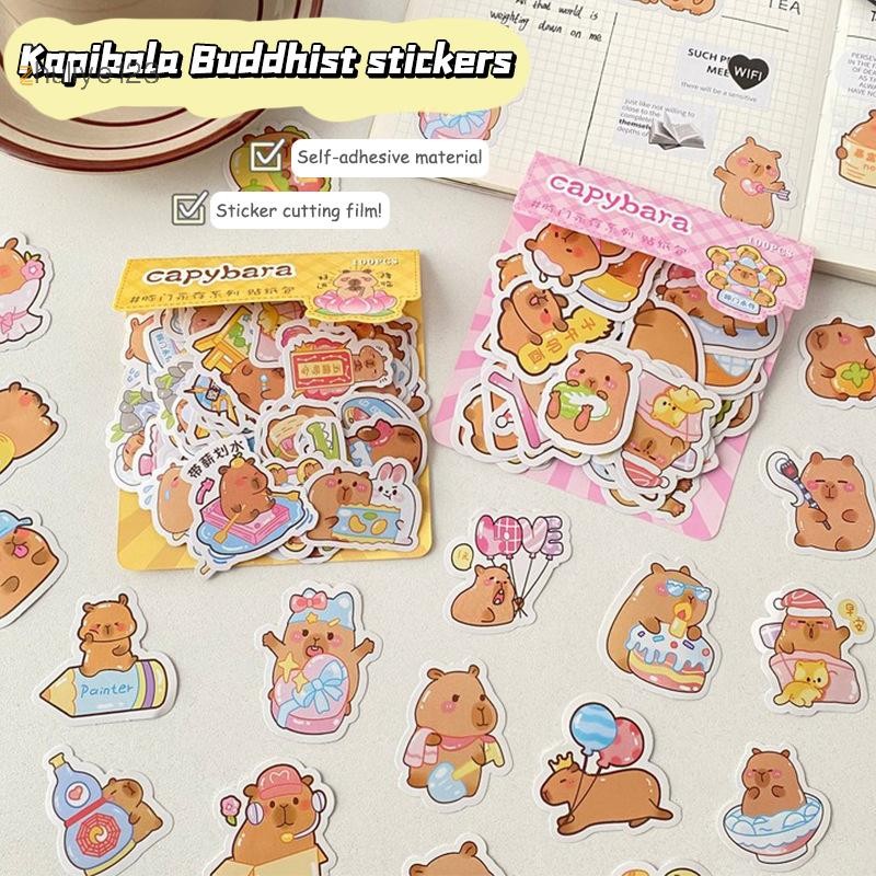 <zhuliye123> 100 ชิ้นน่ารัก Capybara สัตว์สติกเกอร์รถรถจักรยานยนต์กระเป๋าเดินทางโทรศัพท์กีตาร์แล็ปท็อปการ์ตูน Helment Decal เด็กของขวัญของเล่น Nice