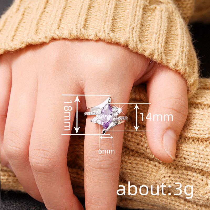 ส925เงินสเตอร์ลิงสีม่วงเพทายแหวนแฟชั่นที่เรียบง่ายเครื่องป รูปที่ 4