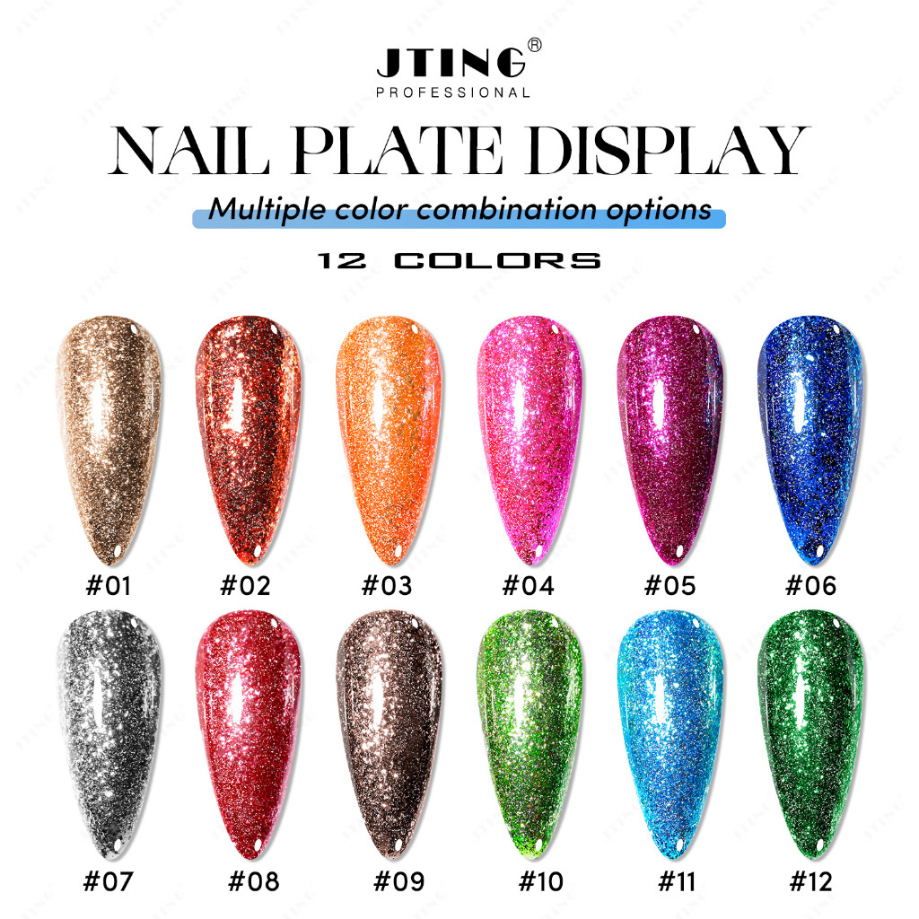 Jting สีเจลกลิตเตอร์แน่นๆ สีเล็บเจล 12สี ยาทาเล็บเจล ขวดเงิน Jting - G57 15ml - wenailsth