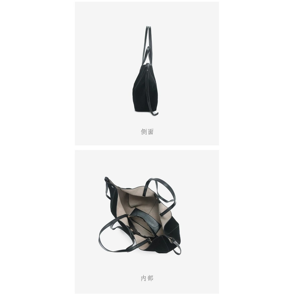 POLENE ใหม่ Tote Bag, French Niche Suede Wing Bag, กระเป๋าสะพายความจุขนาดใหญ่กระเป๋าถือ