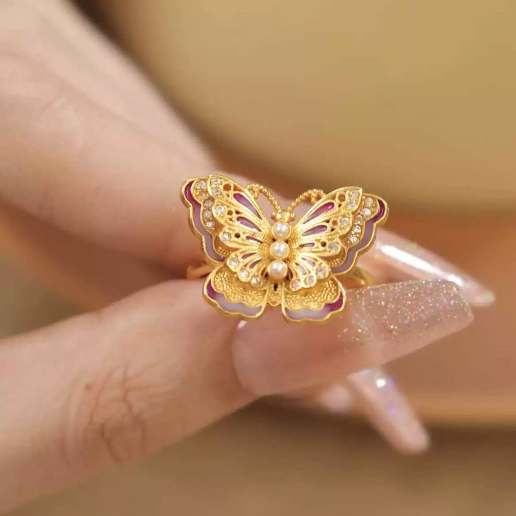 Escaping Princess Fantasy Butterfly Ring Like a Butterfly Wonderland ใหม่จีนหรูหรา All-Match อุปกรณ์