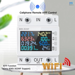Tuya WiFi 8in1 Power Meter หน้าจอสี 2P Multi-function AC Energy Meter Mobilephone Remotely APP ควบคุม 170-270V/63A แรงดันไฟฟ้าและ Current Meter Standard Rail ติดตั้ง