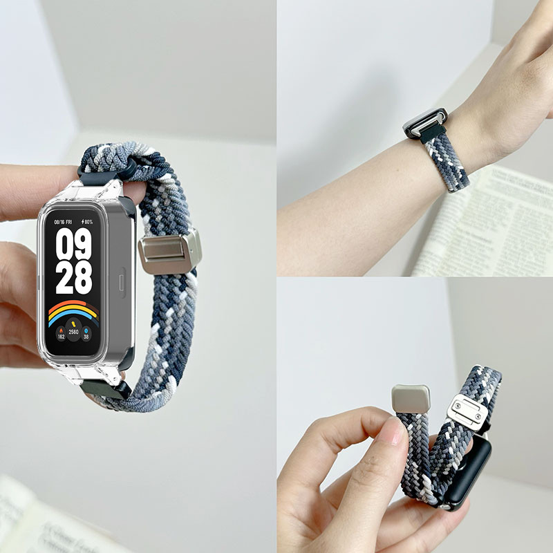 หัวเข็มขัดแม่เหล็กสายไนลอนสําหรับ For Redmi Smart Band 3 2 สร้อยข้อมือยืดหยุ่นแบบปรับได้สําหรับ for Xiaomi Smart Band 9 active / 8 active เปลี่ยนสายรัดข้อมือ