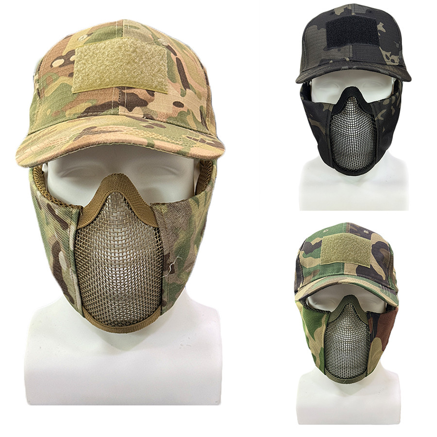 Mens Outdoor Training Camouflage Cap + Mask Combo Skull Mask Facial Protection Combo