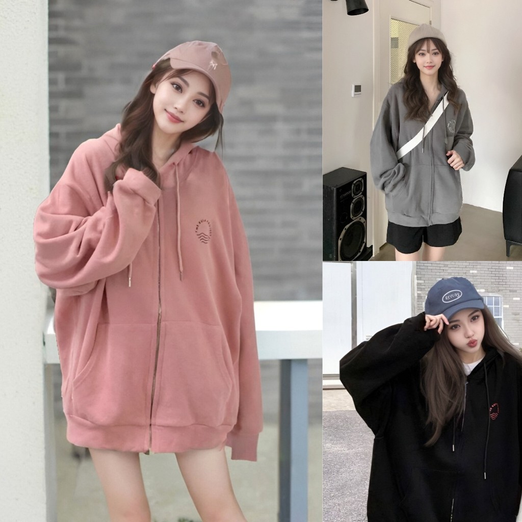 เสื้อฮู้ดแขนยาวทรงโอเวอร์ไซซ์ที่ออกแบบมาในสไตล์เกาหลี