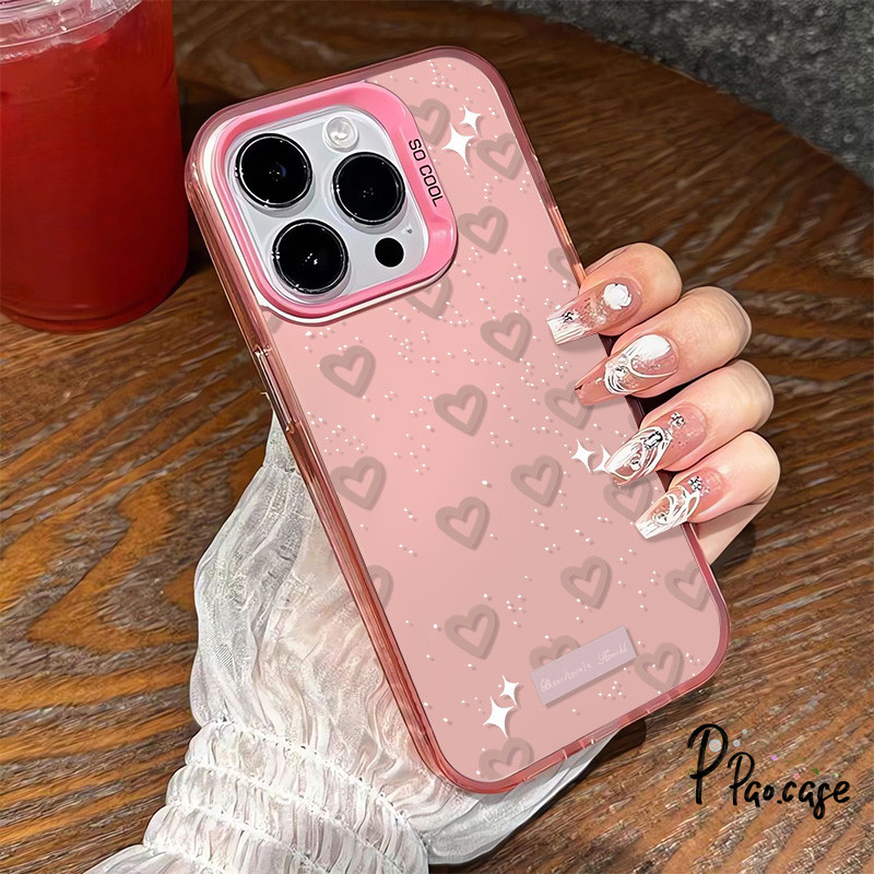 หัวใจรักสีชมพูแฟชั่นเข้ากันได้เคสไอโฟน 11 16 7Plus 15 12 14 13 Pro Max XR X XS Max 16 7 14 8 Plus SE แฟลชสตาร์TPUอ่อนเคส
