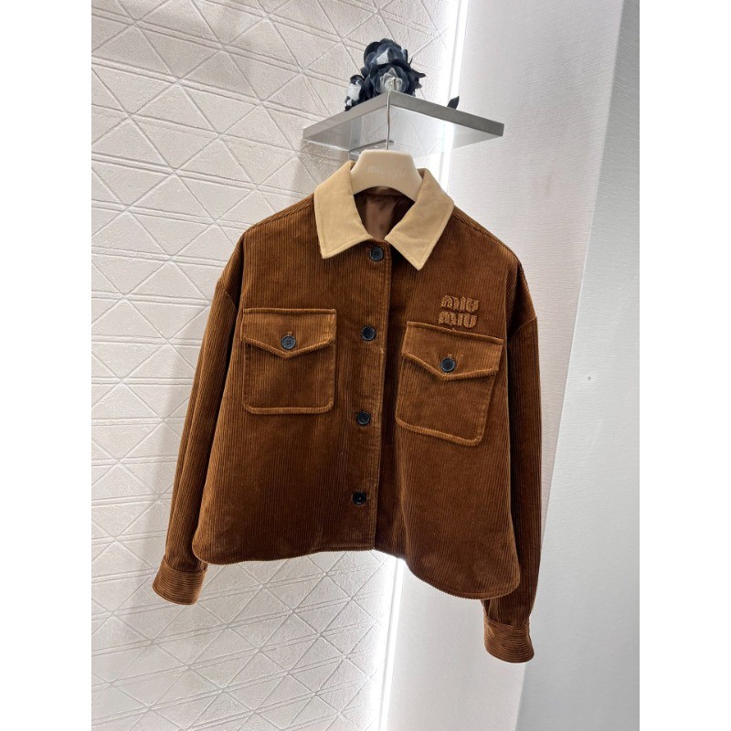 READY & Stock มิอุมิ*** เสื้อแจ็คเก็ตผู้หญิง Corduroy วัสดุแขนยาวสุภาพสตรีเสื้อ 2024 ใหม่
