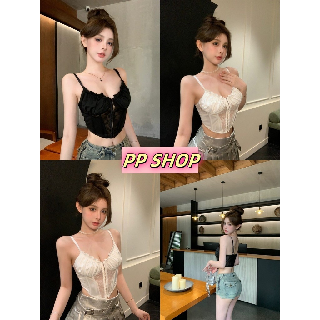 PP Shop​ ​พร้อมส่ง เสื้อสายเดี่ยวแขนกุด เซ็กซี่ ใส่สบายเสื้อครอป ทรงสวย ครอปกล้าม เข้ารูป ลูกไม้ แฟชั่นฤดูร้อน#FY2226-J