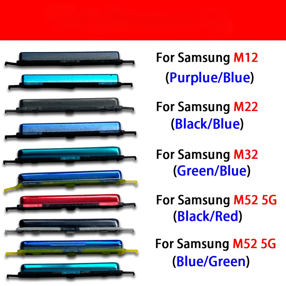 ใหม่สําหรับ Samsung Galaxy M12 M22 M32 M52 M62 ปริมาณด้านข้างปุ่ม Key On Off Up Down เปลี่ยนอะไหล่ซ่อม
