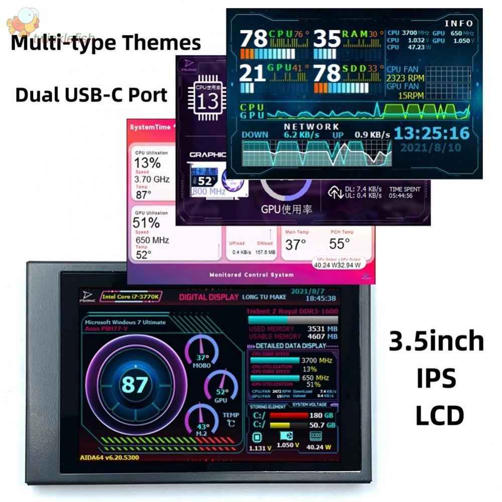 จอแสดงผล IPS ขนาด 3 5 นิ้วขนาดกะทัดรัดพร้อมสาย USB C สําหรับ AIDA64 ใช้งานแนวตั้งแนวนอน