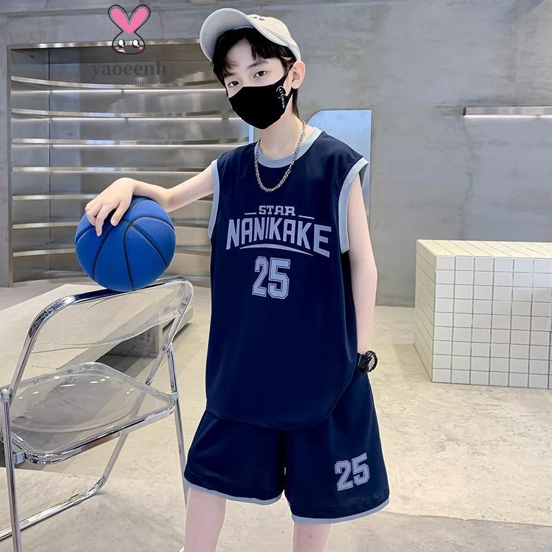 【YAOEENH】120-170 ซม.ฤดูร้อนชายเสื้อกั๊กแขนกุดชุดขนาดกลางขนาดใหญ่เด็กสบายๆกีฬา Quick-Drying ชุดบาสเกตบอลพร้อมสต็อก Fast Shipping